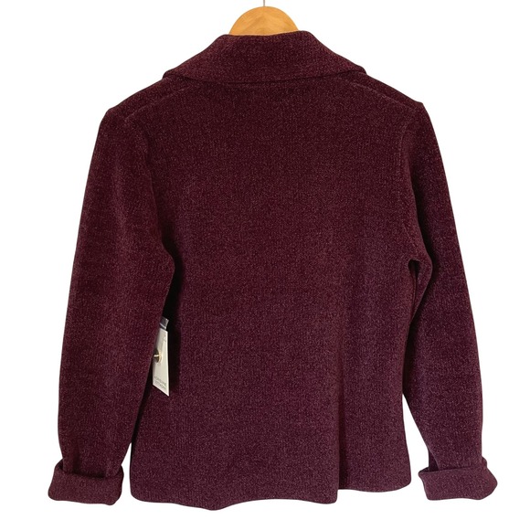 Adrienne Vittadini Women Burgundy Chenille Blazer Jacket Medium Button Front NWT - Picture 3 of 8